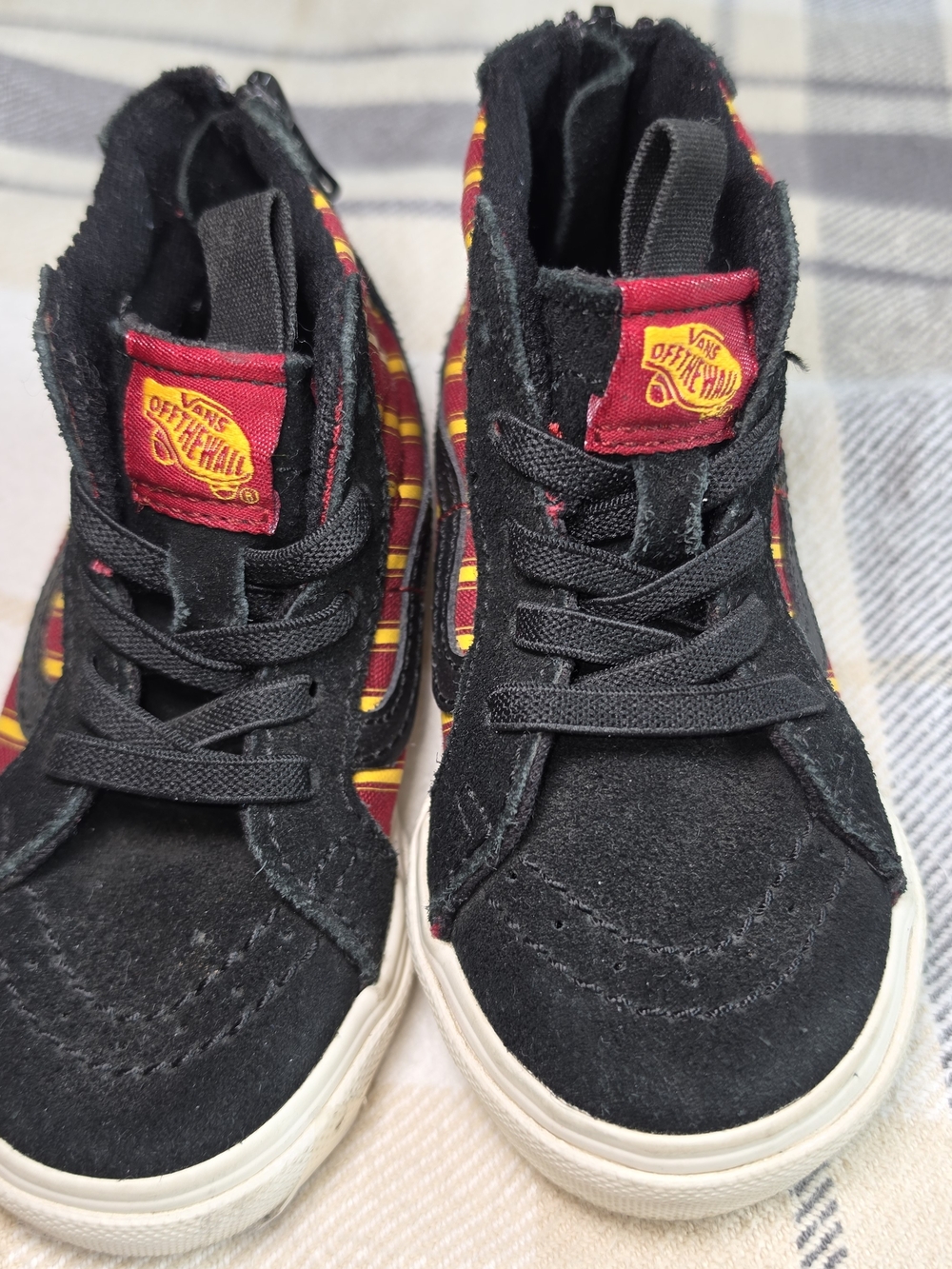 Vans Kids High-Top Sneakers in Black with Red & Yellow Plaid